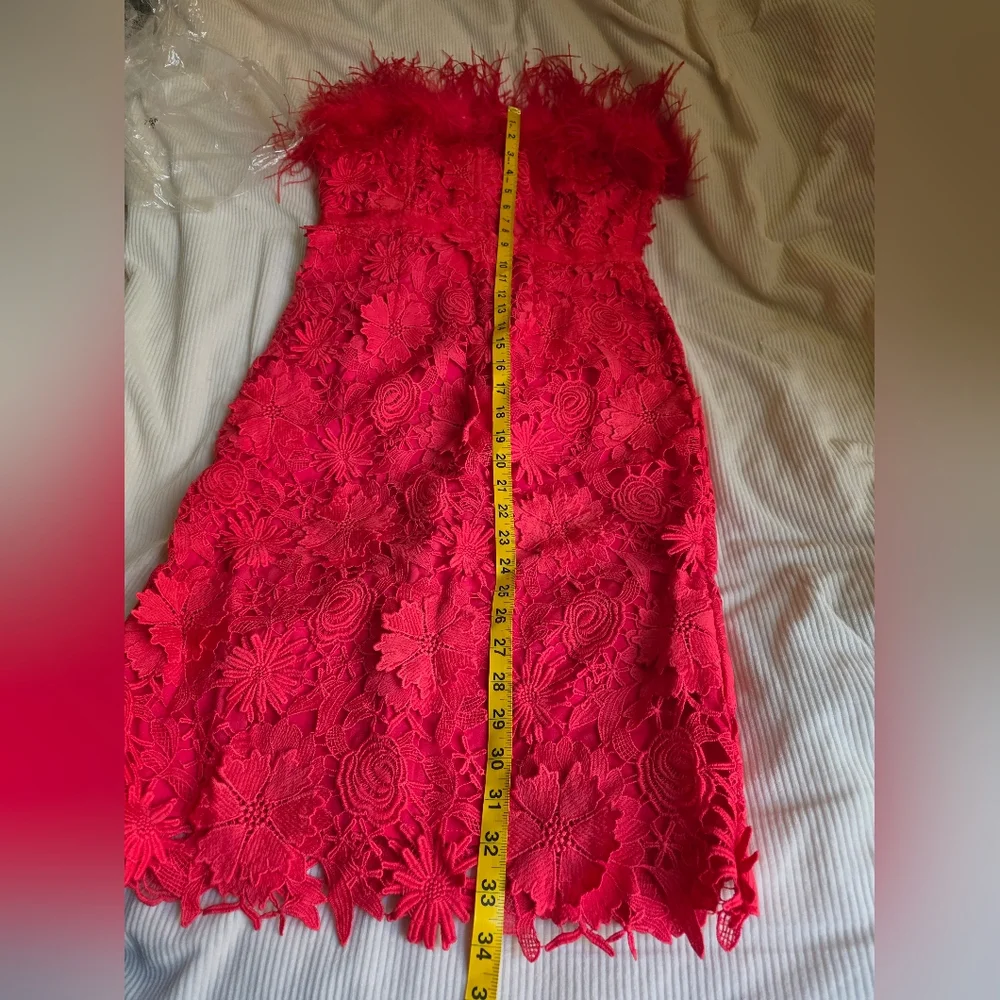 Karen Millen Lace Off The Shoulder Feather Dress Woven Midi Dress  Red sz 8 NWT